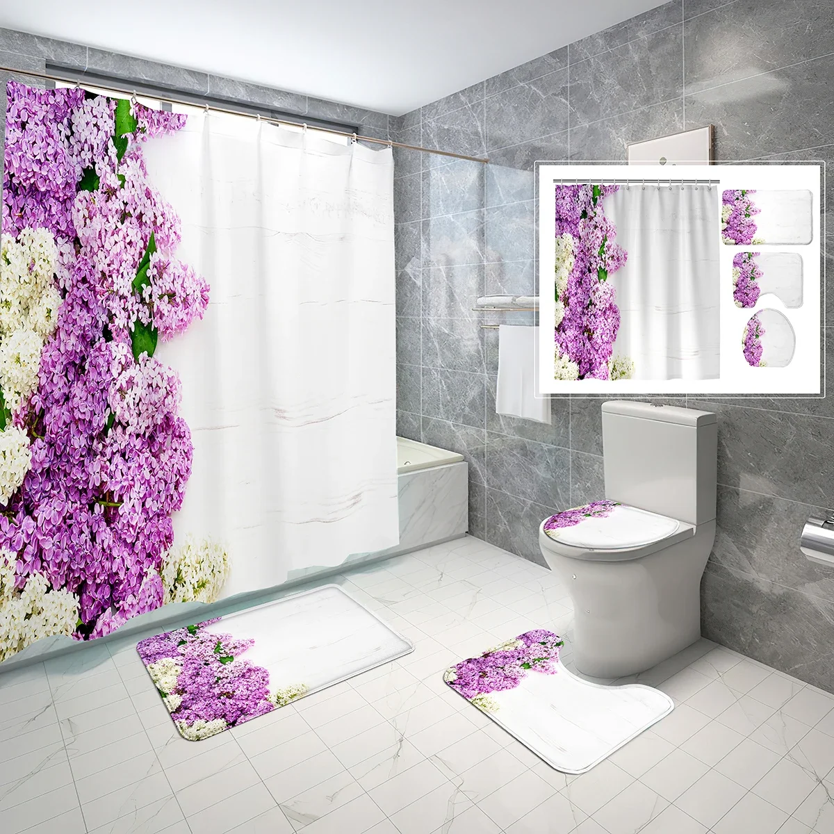 

Набор из 4 предметов: шторка для душа с ботаническим цветочным узором, винтажный декор для ванной комнаты с цветами дикой природы, в комплекте с ковриками (коврик для ванной, U-образный коврик, накладка на крышку унитаза)