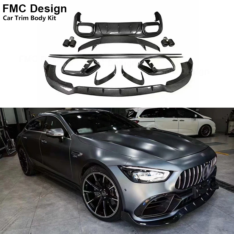 For Benz AMG GT50 GT53 2019 Dry Carbon Fiber Front Lip Air Vent Trim Fender Side Skirts Rear Diffuser Spoiler Upgrade Body kit