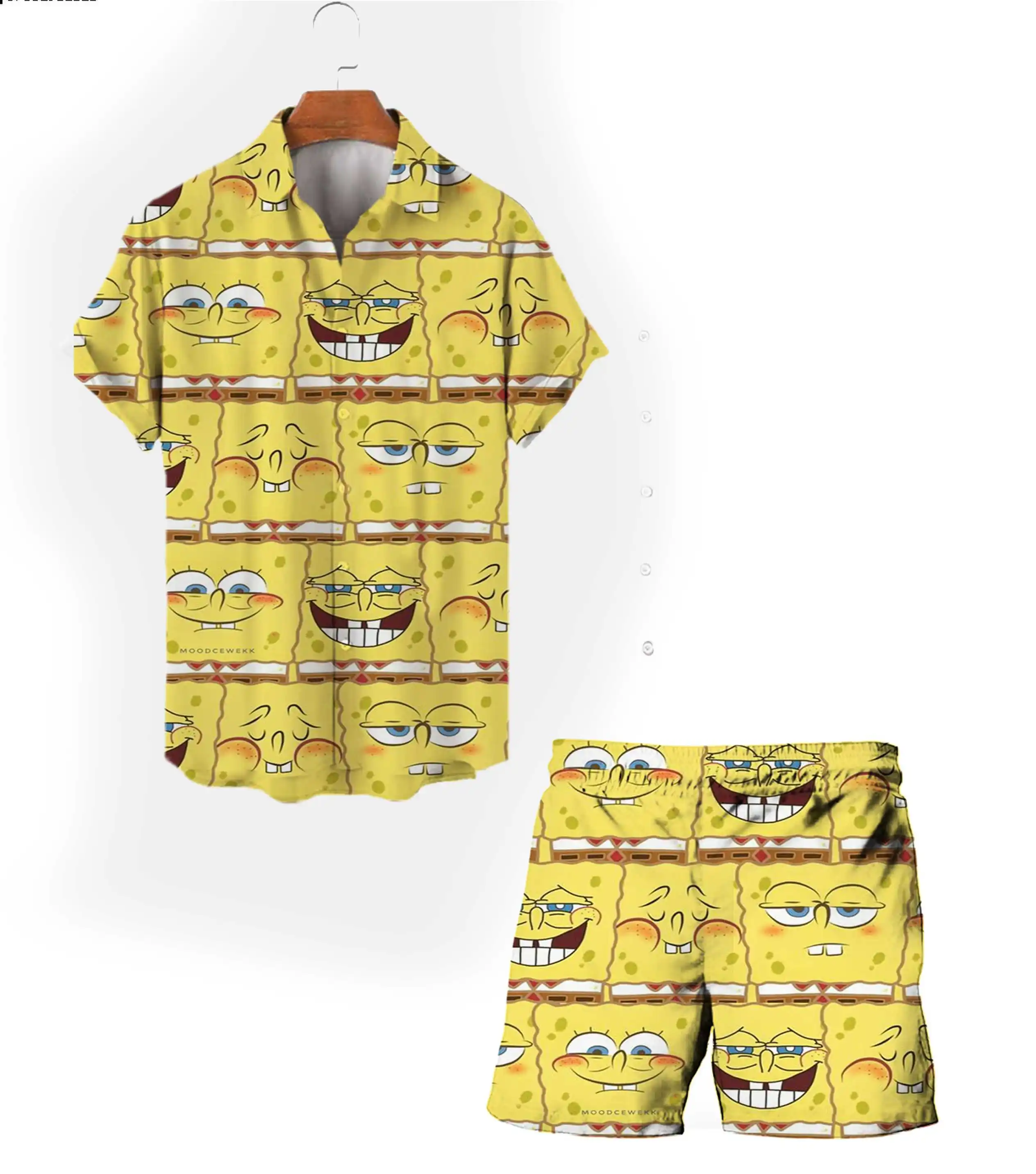 Camiseta de manga corta con estampado de Bob Esponja para hombre, traje informal de playa, estilo callejero, moda y2k, novedad de verano, 2024