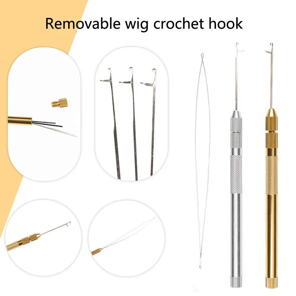 Metal Hook Needle Wig Making Tools Ventilation Needles For Lace Wigs Micro Ring Hair Crochet Needles Kit 3 Hook + 1 Loop