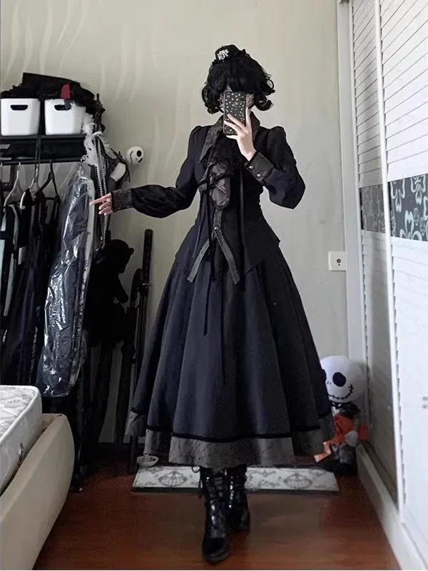 

Gothic Style Dark Theme Court Shirt Half Skirt Lolita Dress Elegant Splendid Daily Wear Hanfu Set for Women Summer 2025