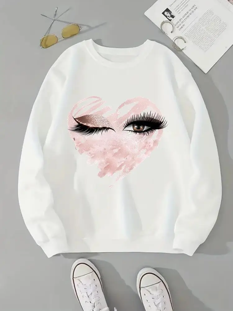 

Watercolor Love Sweet Eye Lashes Long Sleeve Clothes Clothing Fashion Pullovers Print Women Fleece Female Graphic Sweatshirts