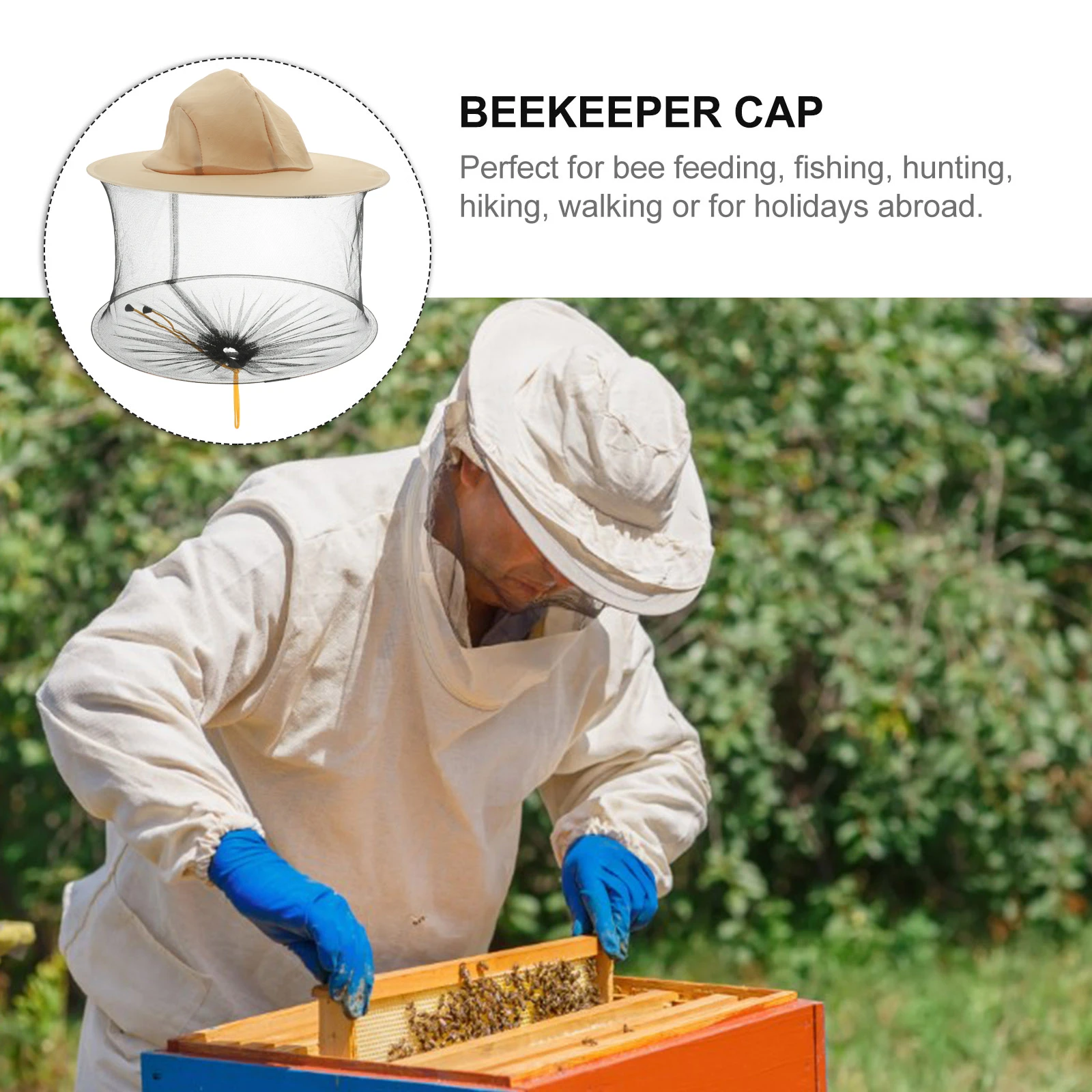 

Bee Hat Beekeeping Tool Protective Hat Anti- Cap Premium Material Bee Veil Good Air Permeability Fishing Climbing White