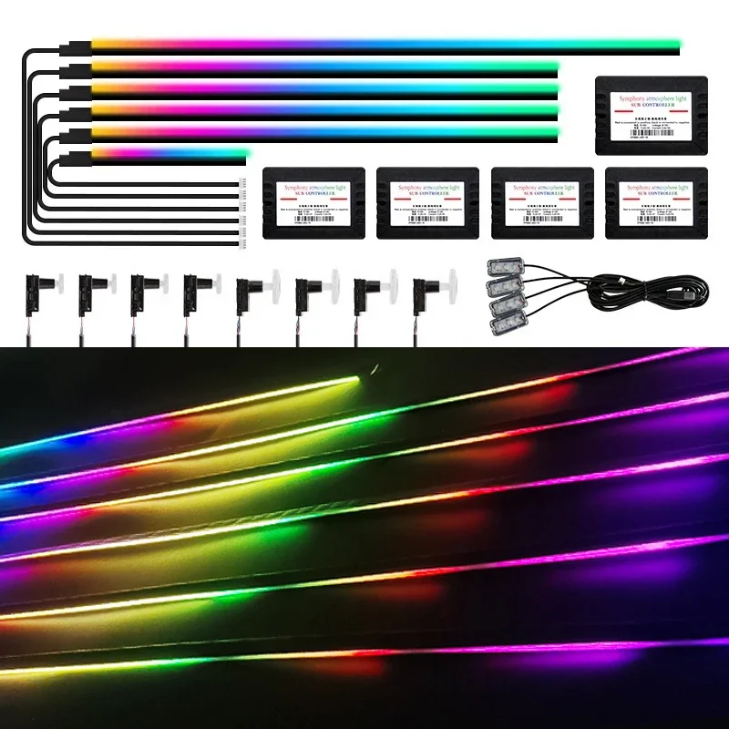 22 in 1 18 in 1 Symphony RGB Car Ambient Lights Atmosphere Interior 64 Colors LED Acrylic Guide Fiber Optic Universal Decoration