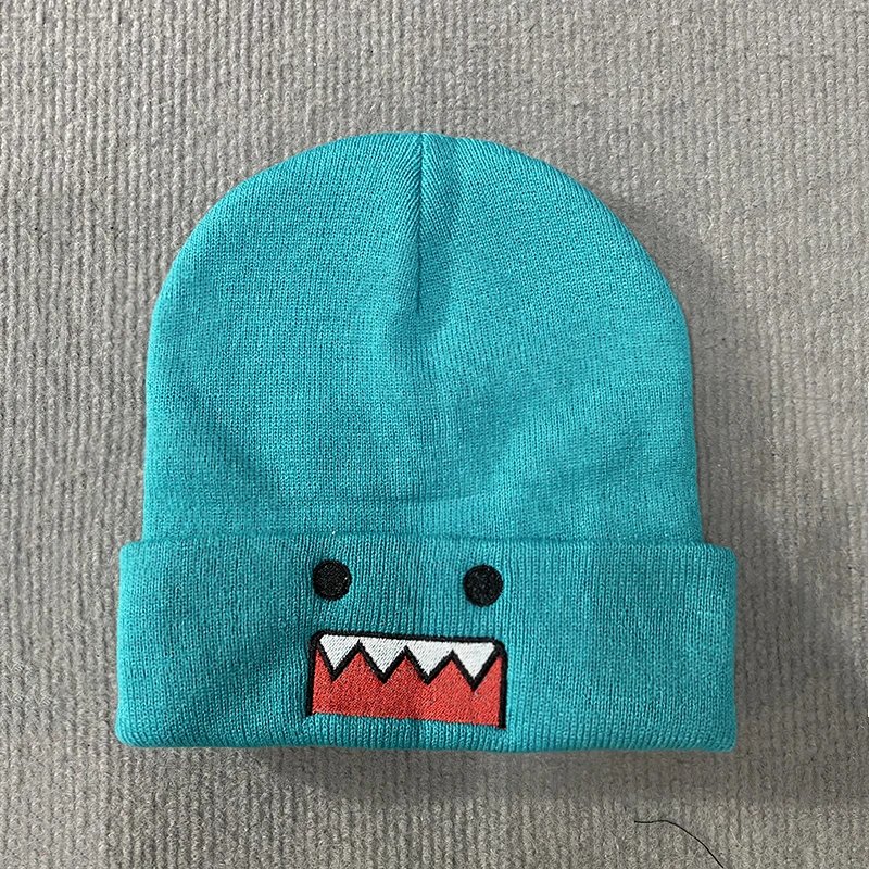 Domo Kun Cartoon Embroidered Knitted Hat Autumn Winter Outdoor Warm Windproof Hip Hop Casual Trendy Style for Men Women
