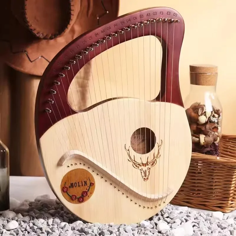 Lyre Harp 24 Metal Strings Box Typed Mini Harp Strings Musical Instruments with Tuning Wrench for Music Lovers Beginners 3
