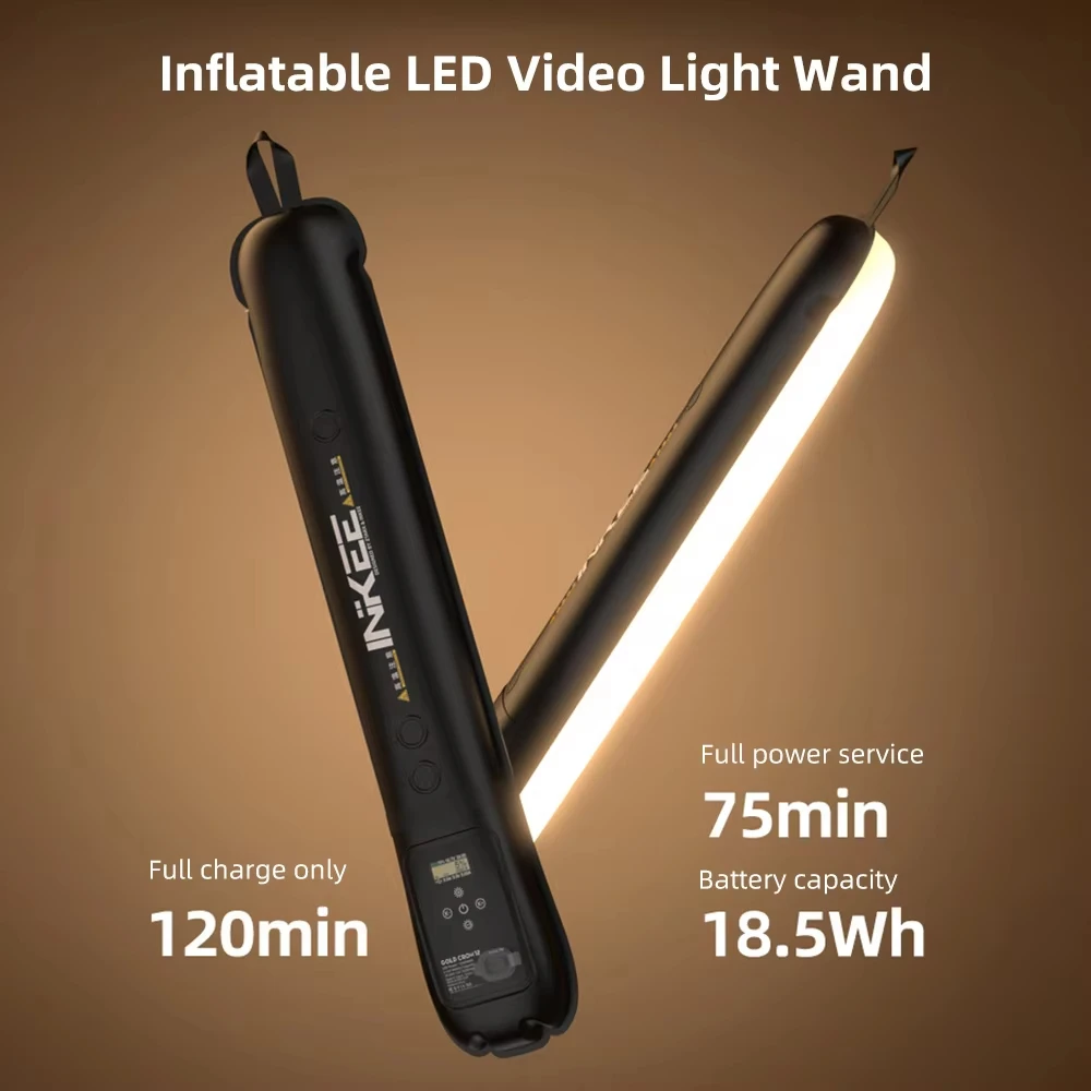 INKEE GC12 Inflatable LED Video Light Wand 12W Handheld Air Column Lamp Stick 2700-6500K IP66 Waterproof For Outdoor Photography