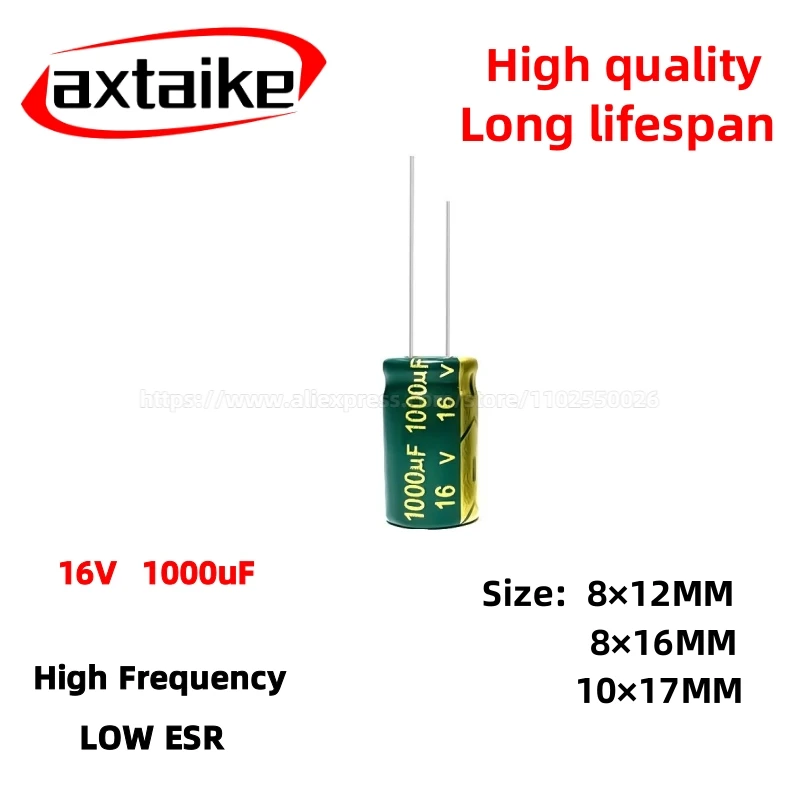 20PCS 16V1000uF Aluminum Capacitor, High Frequency Low ESR 105°C Radial for Power Supply/Solar Inverter Size: 8×12/8×16/10×17MM