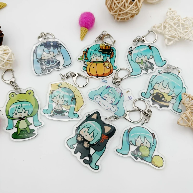 Hatsune Miku Anime Periphery Cartoon Cute Acrylic Key chain Q Cartoon Expression Student Couple Backpack Accessories Wholesale