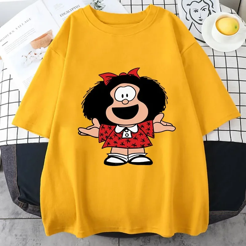 New Mafalda T-shirt Women\'s T-shirt Comfortable and Breathable Cotton Men Short Sleeve Graphic Tee Female Manga Harajuku Clothes