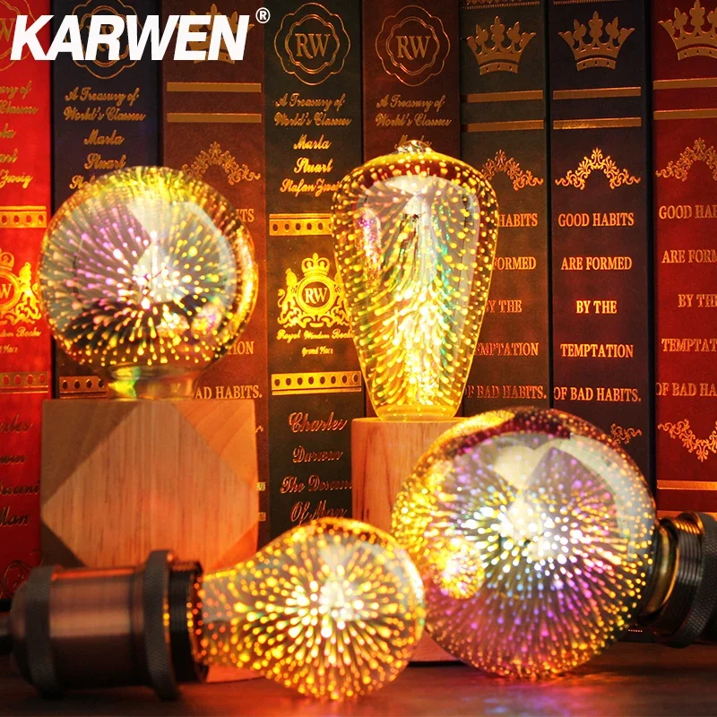 3D Star Fireworks Vintage Light Bulb E27 4W 110V 220V - Holiday Night Light & Novelty Christmas Tree Lamp