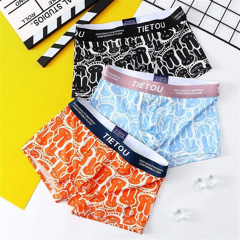 

3 шт., мужские шорты-боксеры, нижнее белье из ледяного шелка, U-образная выпуклая сумка, плавки, модные мужские трусы с цветочным принтом, быстросохнущие трусы