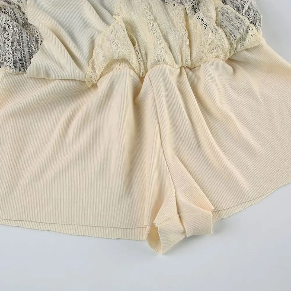 Minifalda corta de malla de estilo coreano con flores para niñas, falda acampanada de encaje multicapa de cintura alta, minifaldas con borlas y volantes para adolescentes, verano