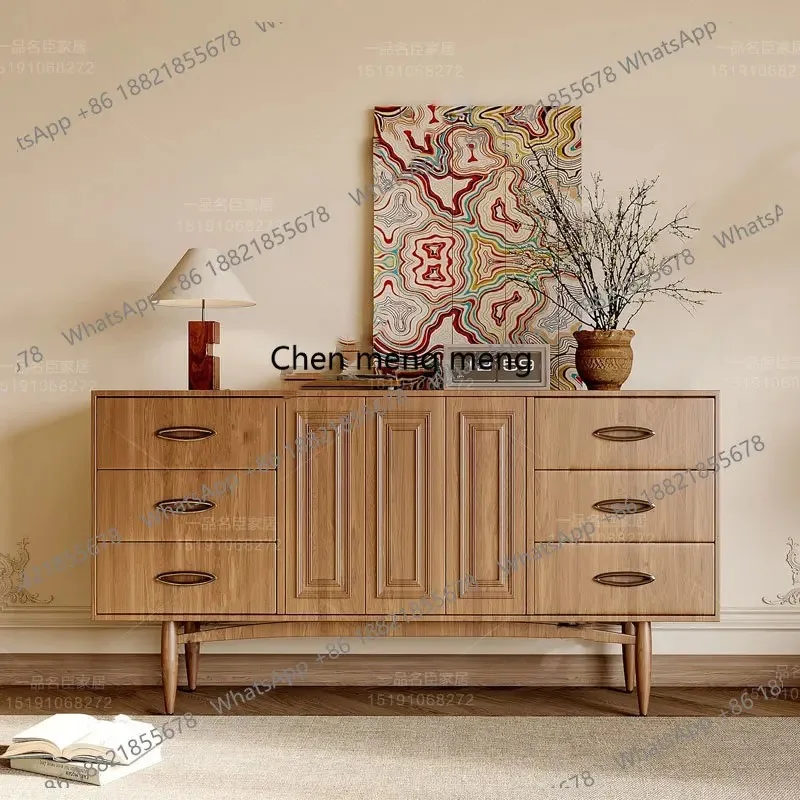 

E136 American solid wood entrance door porch, French retro medieval style dining side, wall chest storage side cabinet