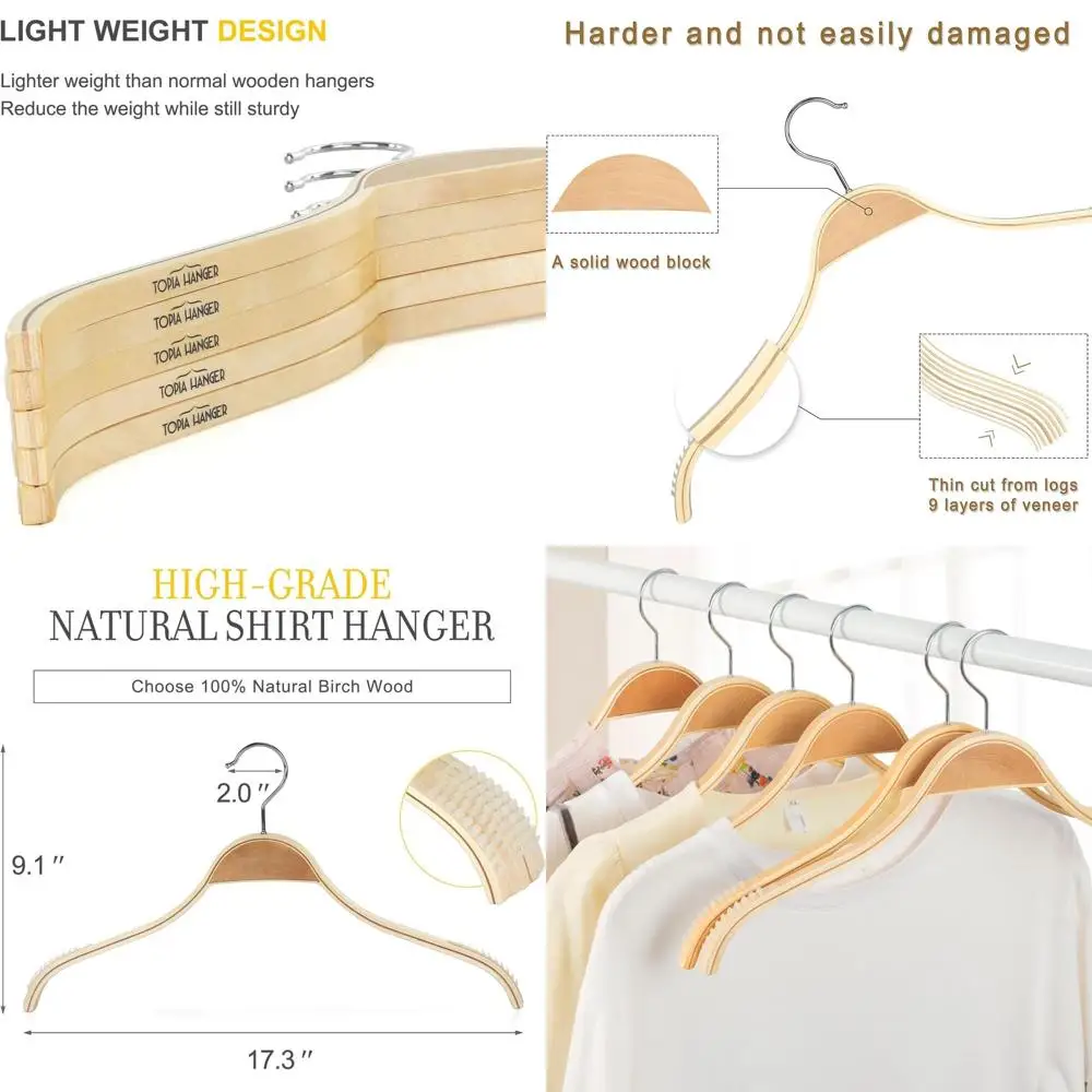 

Natural Wood Hangers with Non-Slip Rubber Grips, 30-Pack for Fashionable Clothing and Accessories