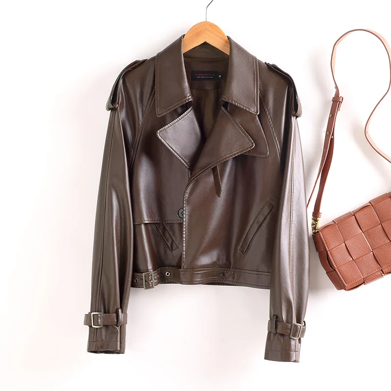 2026 Новая модная короткая кожаная куртка, женское пальто из искусственной кожи, весенне-осенний повседневный топ с отложным воротником, женская уличная одежда, свободная верхняя одежда