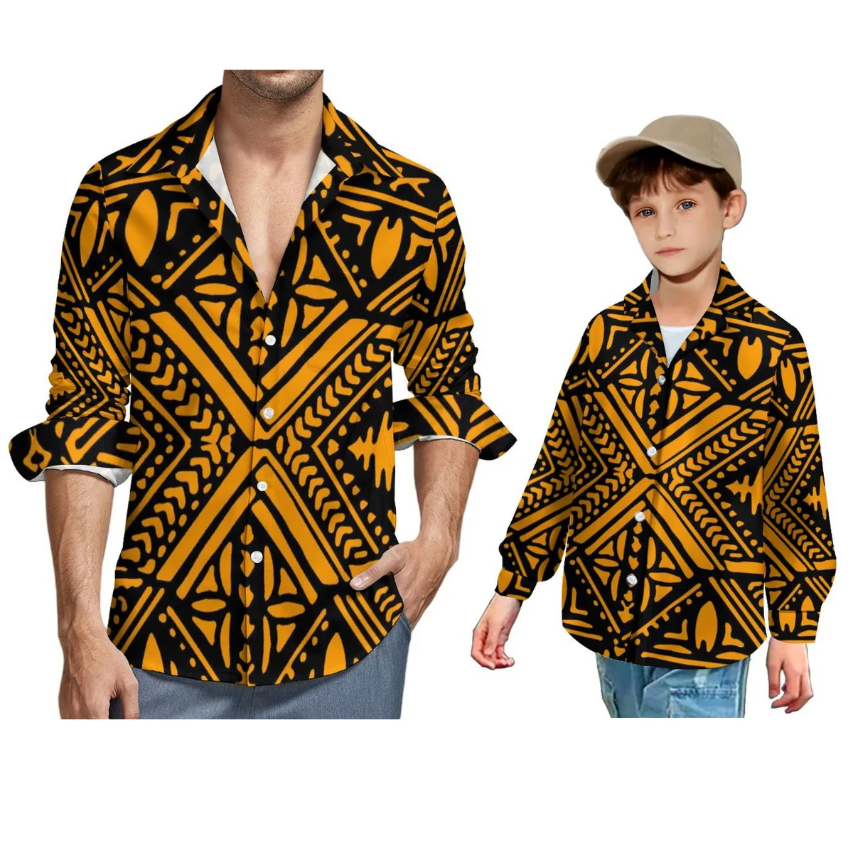 Samoan Art Vintage Print Style Holiday Party Long Sleeve Shirt For Men Boys Top For Children Adult Clothing Polynesian Style