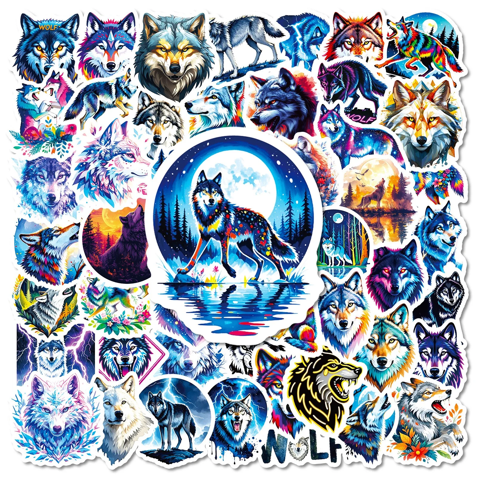 10/56 Uds. Pegatinas de animales de lobo fresco, decoración artística de PVC impermeable estética, taza de agua para ordenador portátil, pegatina para teléfono y portátil, juguete para niños