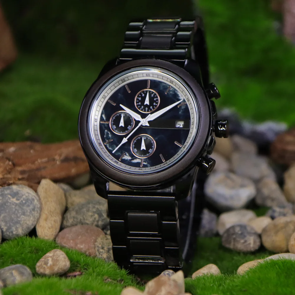 

Men's Quartz Watch with Wood and Marble Face, European and American Fashionable Multifunctional Wood Grain