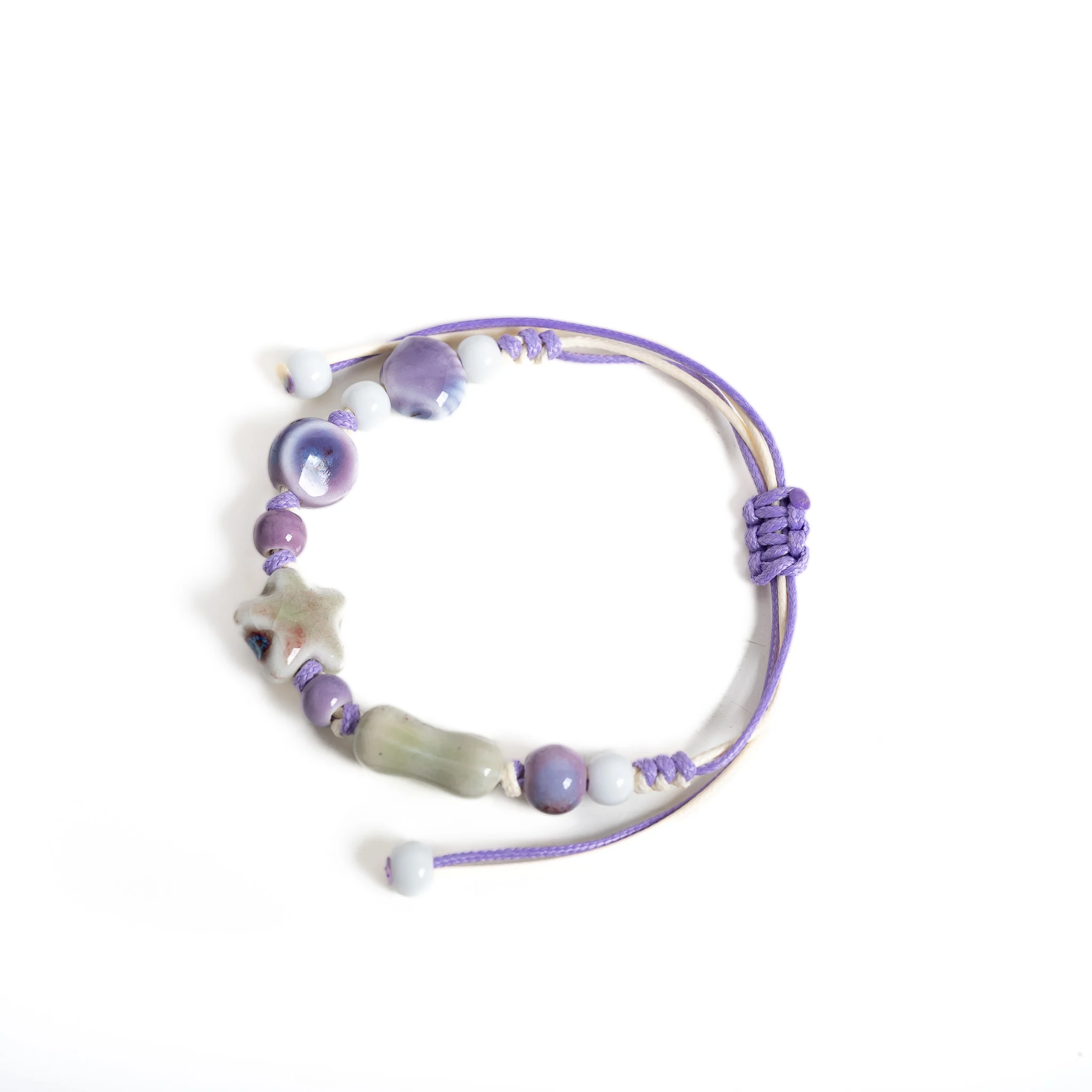 Colorful Star Bone Ceramic Bracelet Handmade Adjustable Wax Cord Porcelain Beaded Bracelet Boho Vintage Jewelry Gift for Women S view 5