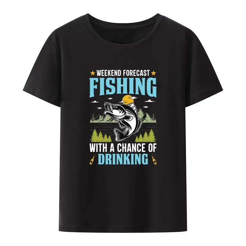 Funny Weekend Forecast T-Shirt, Fishing with a Chance of Drinking Print, Novelty, Popular, Y2k Streetwear Fashion, Hipster Shirt