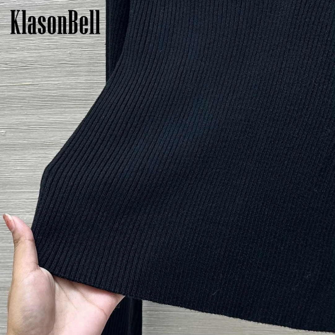 9.28 KlasonBell Fashion Sexy Lace Spliced Deep V-Neck Slim Knitwear Black All-matches Subcoating Wool Sweater Women