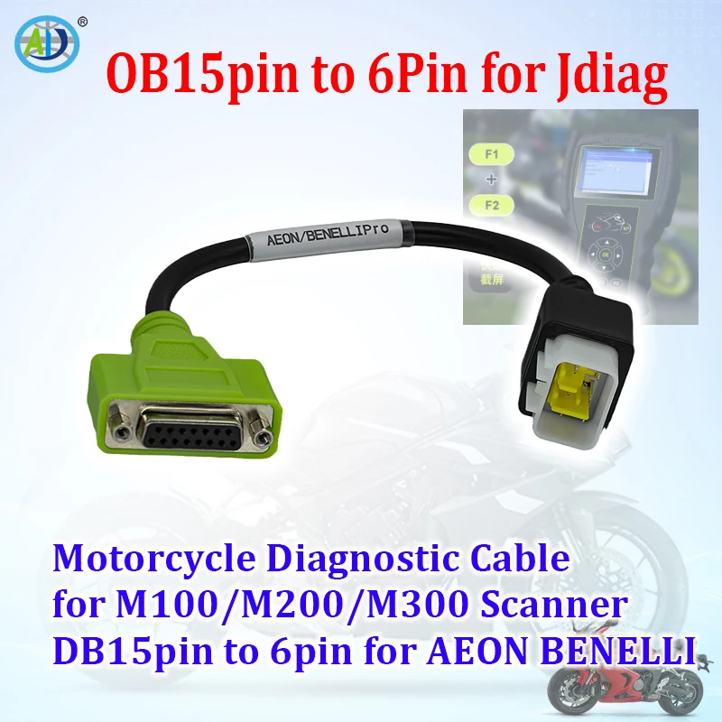 

Диагностический кабель-адаптер OBD DP15pin для AEON BENELLI на 6-контактный разъем для сканеров JDiag M100, M100PRO, M200, M300 для мотоциклов