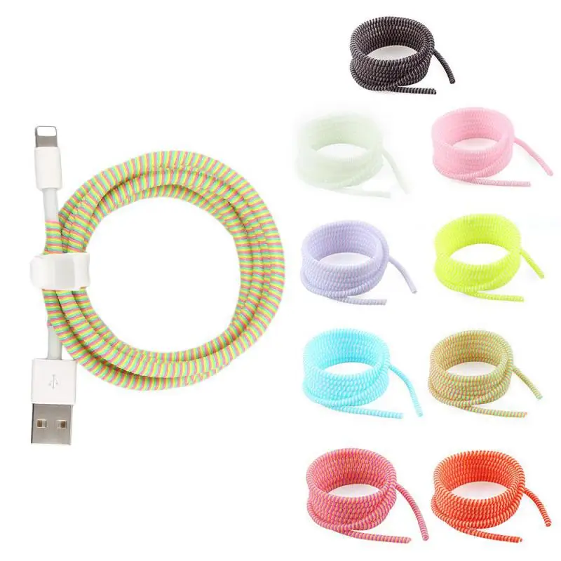 140cm Colors Data Cable Protective Sleeve Spring twine For Iphone Android USB Charging earphone Case Cover Bobbin winder