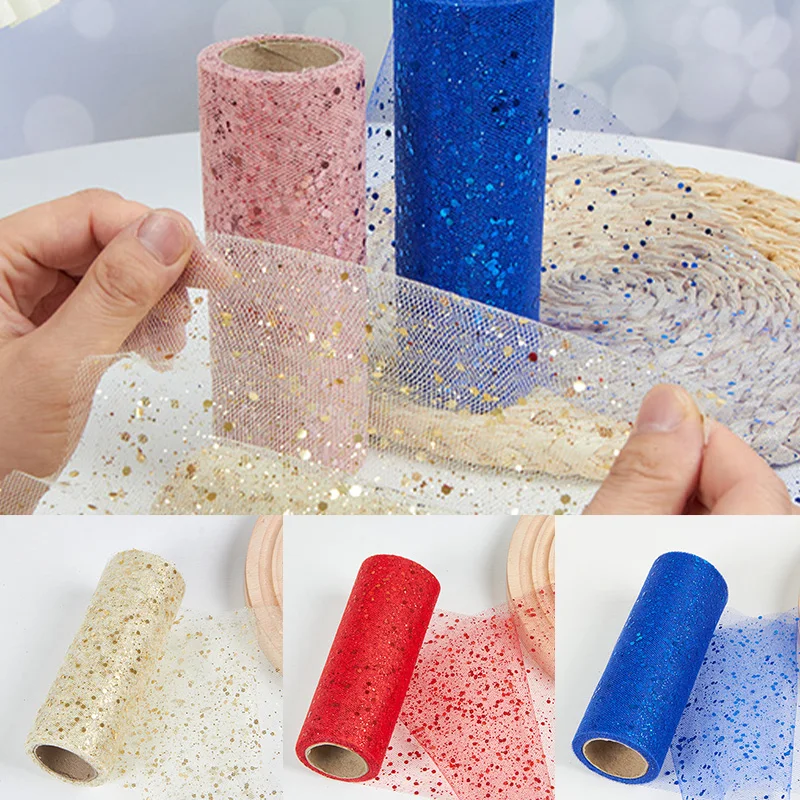 10Yards Glitter Sequin Tulle Roll Wedding Decoration Organza Fabric Sparkly Glitter Sequin Tulle Roll Spool Party Supplies