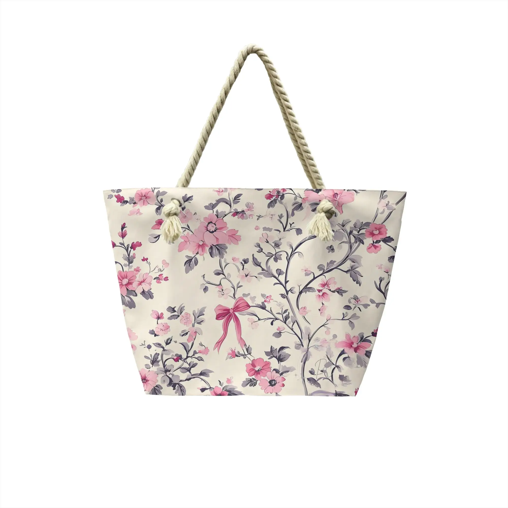 Kawaii Printed Floral Print Wallpaper Shopping Tote Bag Durable Canvas Shopper Shoulder  Handbag