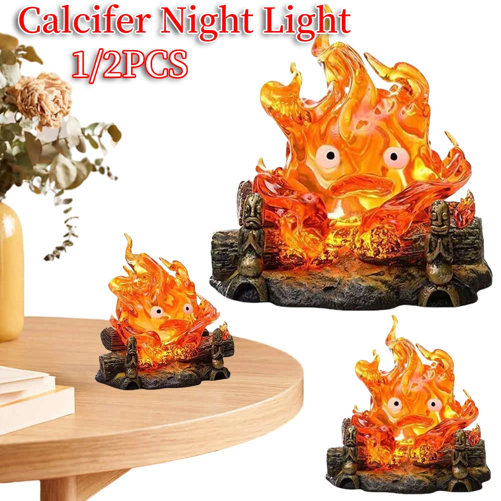 12cm Calcifer Anime Figures Calcifer Night Light Action Figure Breathing Lamp Cute Flame Calcifer Lamp Toys Home Decoration Gift