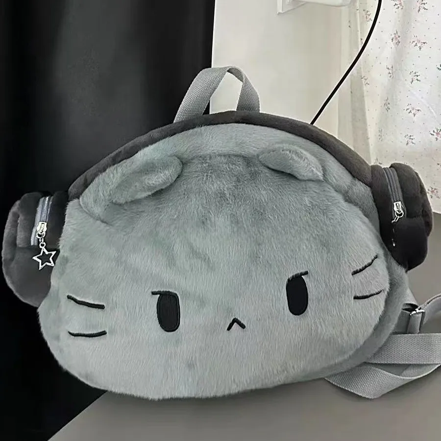 

Women Korean cute cartoon headphone cat backpack girl plush shoulder bag