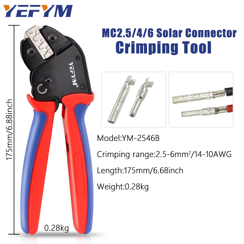 Solar PV Panel Mini Crimping Tool Kit YM-2546B Crimper Stripper Solar Connectors Spanner Wrench works for AWG14-10,MC2.5/4/6mm²