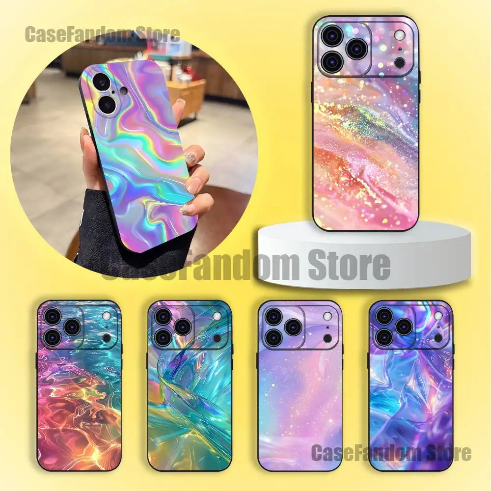 

Rainbow Holographic Wear-resistant Phone Case For iPhone 17,16,15,14,13,12,11,Pro,Max,Plus Black Soft Cover