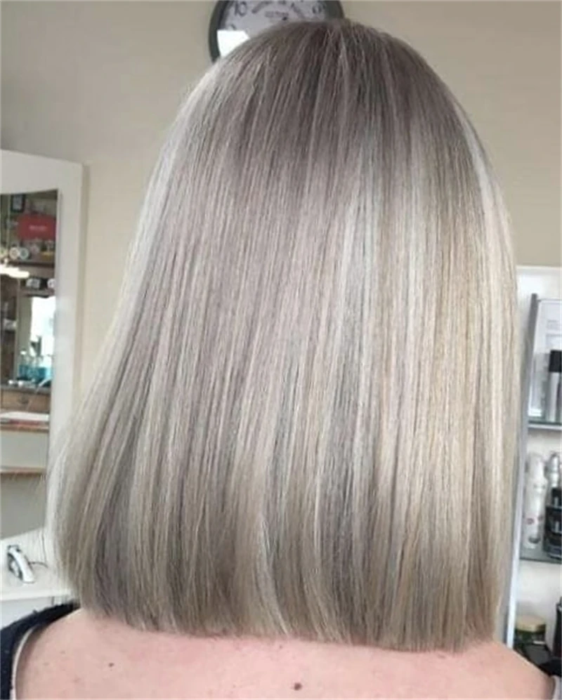 Straight Bob Lace Front Wig Short Women Wigs Ashy Blonde with Grey Brown Highlights Colored Synthetic Futura Lace Wig Glueless