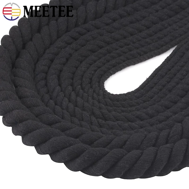 

2-5M 5-20mm Black 3 Shares Twisted Cotton Cord for Bag Sewing Braid Thread Ropes hat Knapsack Macrame Cords DIY Accessories
