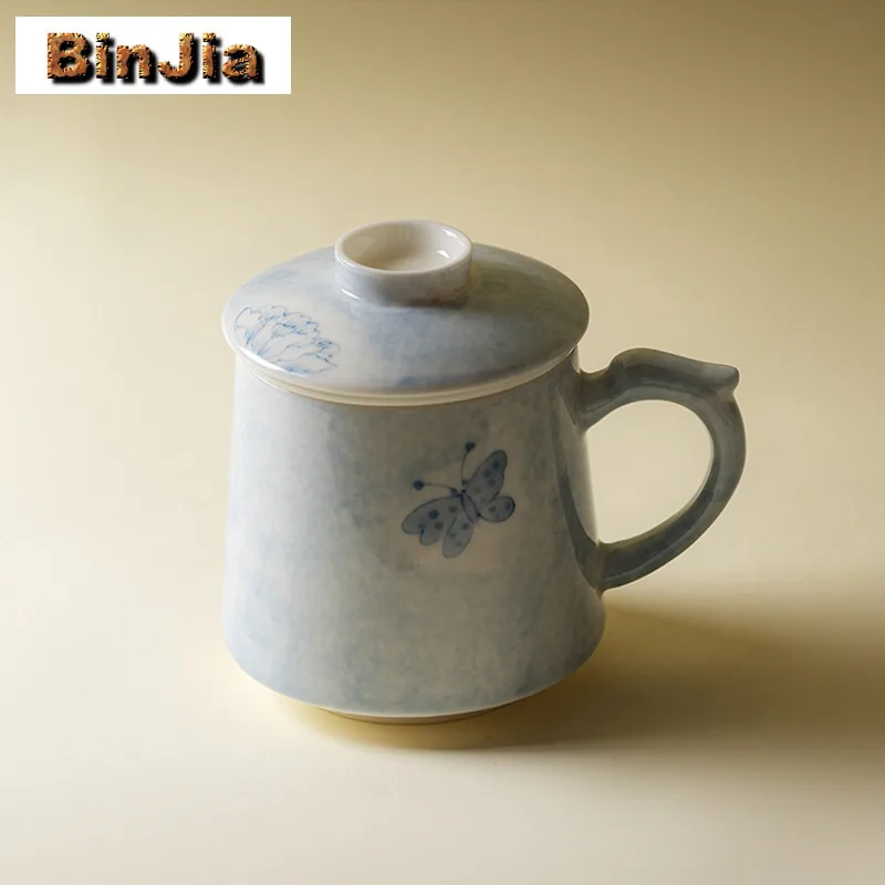 

350ml Hand-painted Butterfly Filter Tea Separator Cup Vintage Tea Mug With Infuser Tea Maker Office Water Cup Tableware Gift