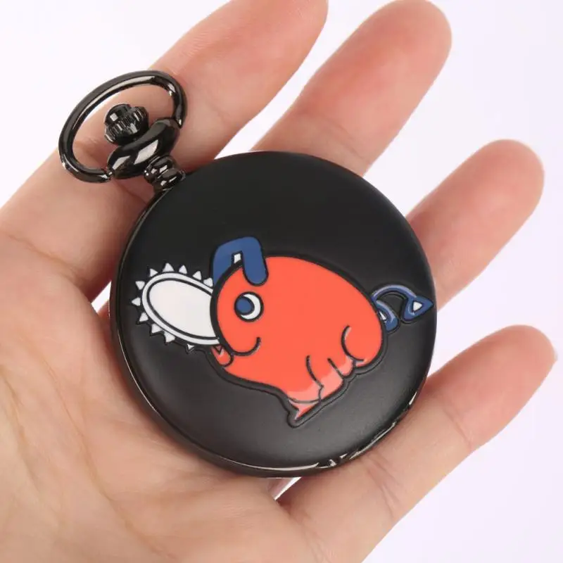 Kettensäge Mann Pochita Cosplay Quarz Taschenuhr Kette Anhänger Schwarz Niedlichen Tier Cartoon Halskette Schmuck Geschenke für Männer Frauen