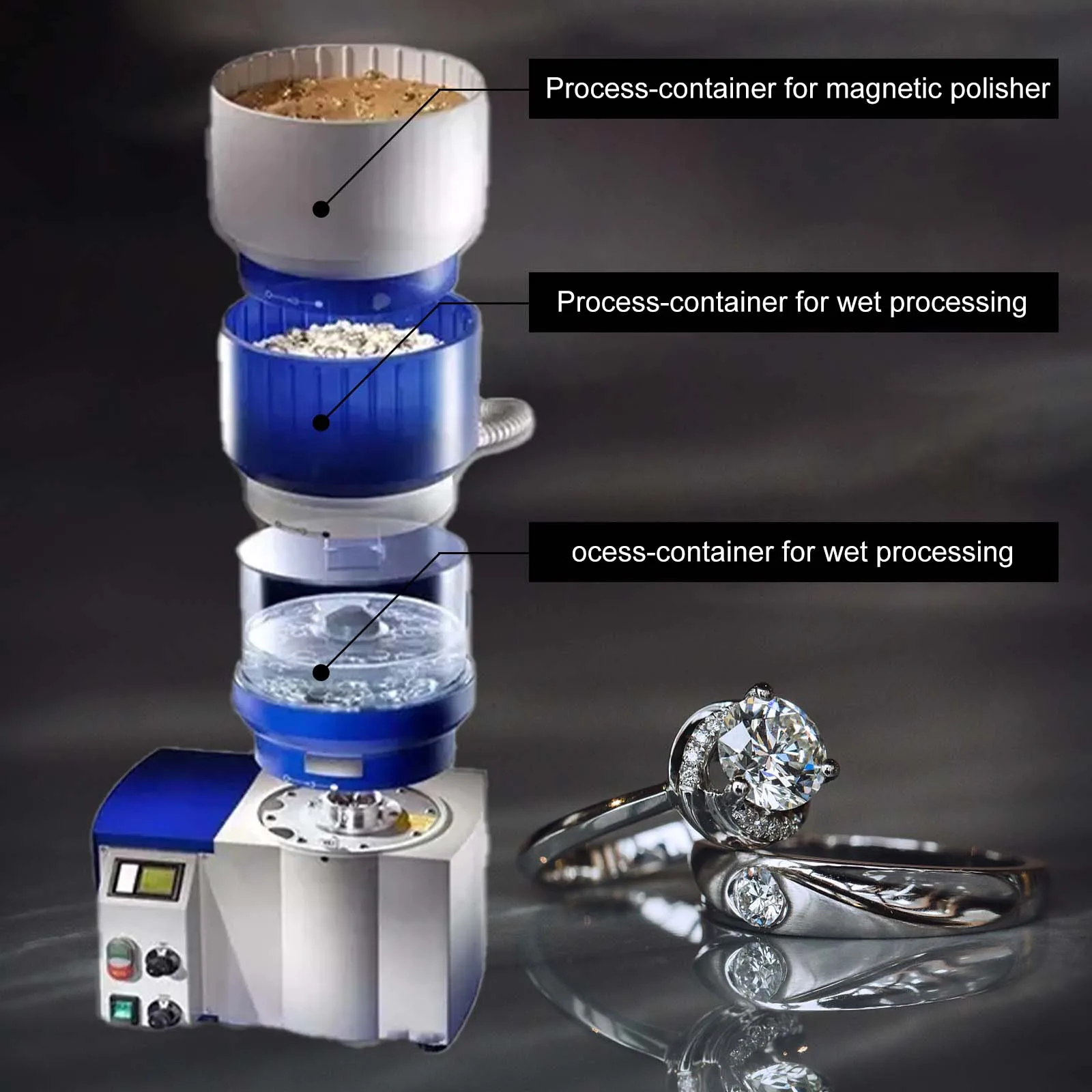 3in1  Automatic Vortex Water Flow Grinding Machine - Dry and Wet Polishing, Magnetic Polishing Machine for Gold Silver Jewelry