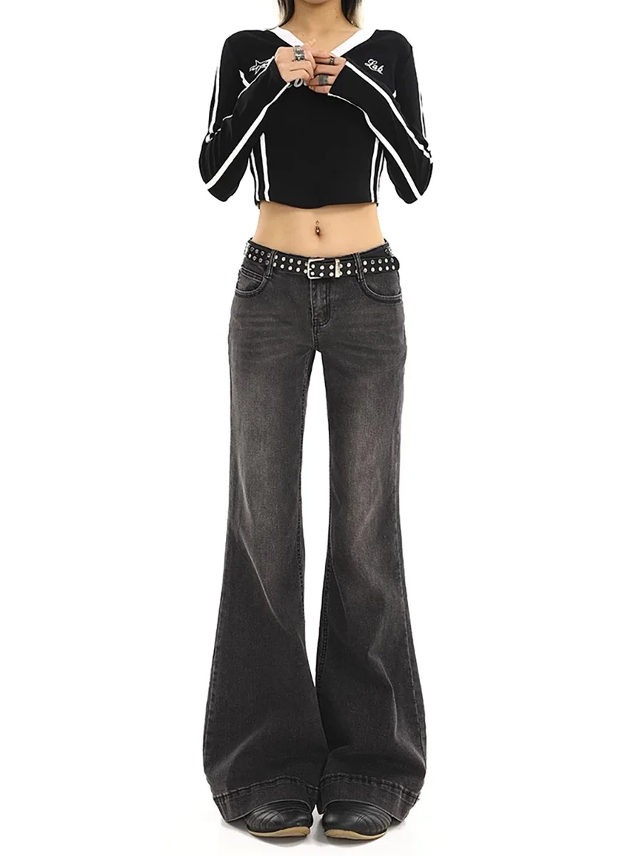 Y2K Jeans lavati vintage da donna Pantaloni lunghi a ferro di cavallo dimagranti retrò elasticizzati leggermente svasati slim fit