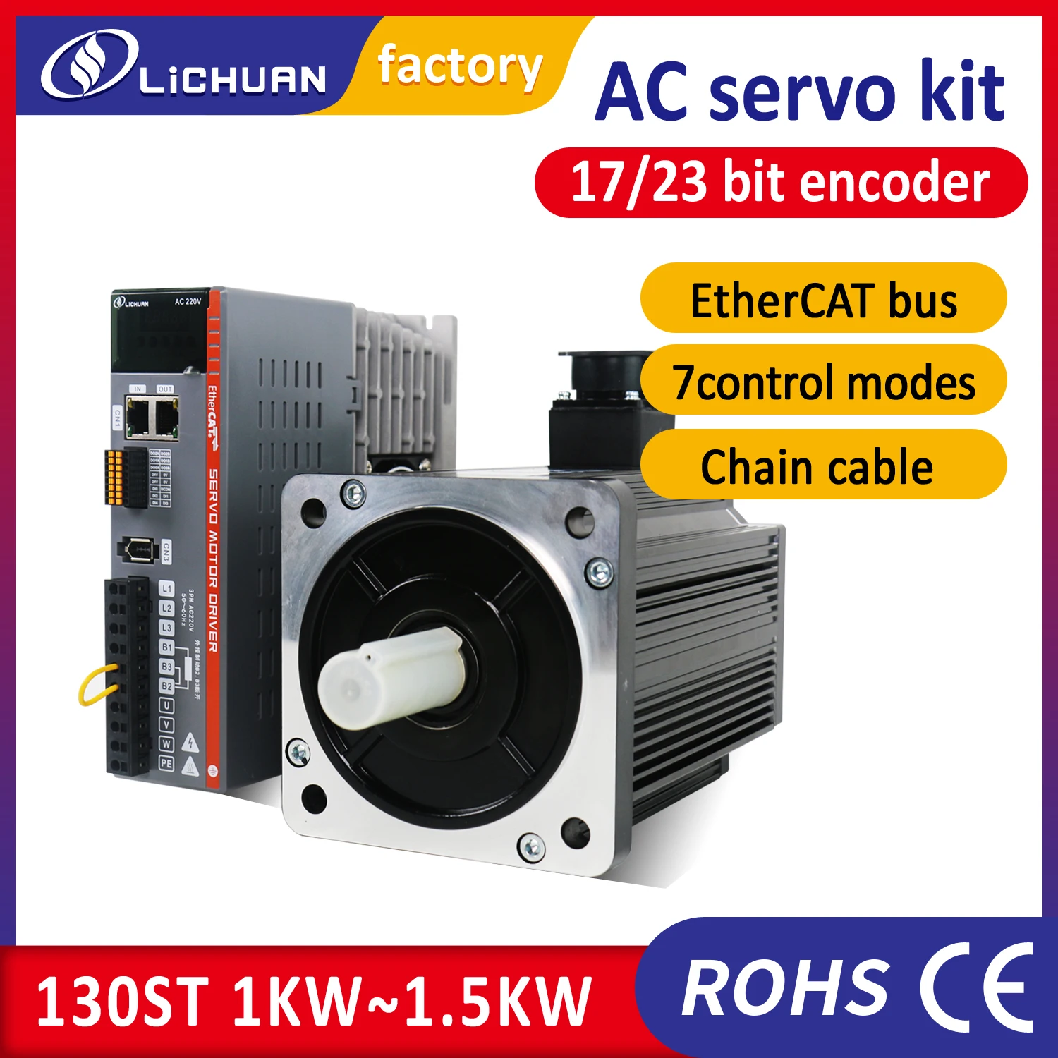 EtherCAT servo 1KW servo motor 1.3KW 1.5KW servo motor and driver kit 130ST CIA402 Drive profile for CNC machine