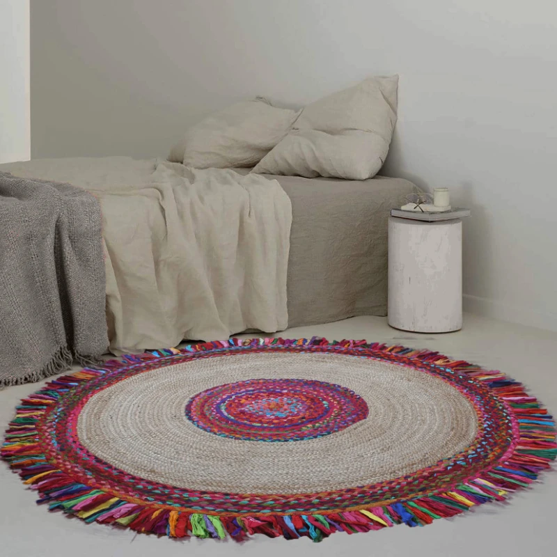 

Summer Rug Jute Hand Carpet Reversible Round Area Rugs Bedroom Decor Carpet