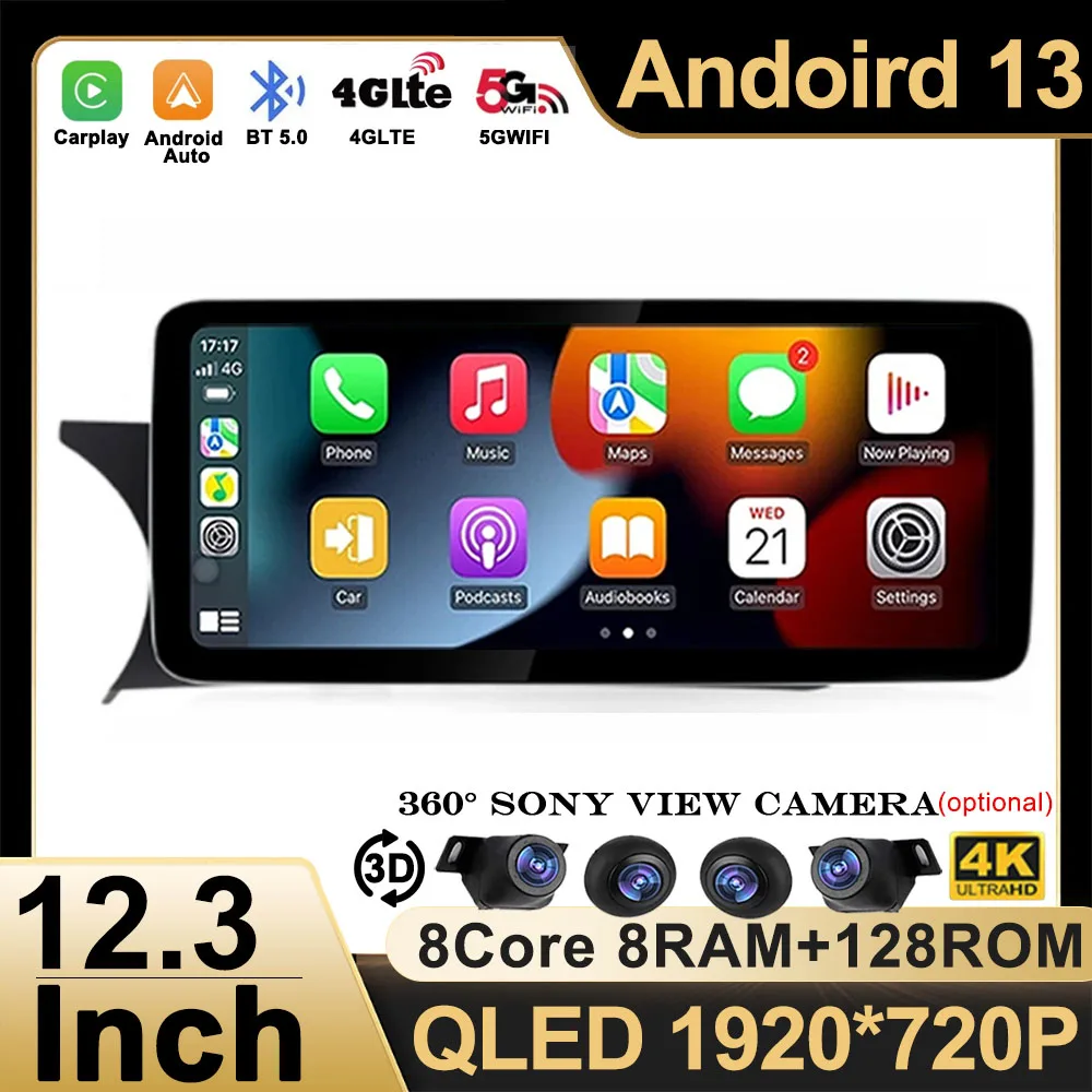 12.3 Inch Android 13 QLED Touch Screen For Benz C W204 2011 - 2014 Car Accessories Auto Carplay Monitors Multimedia Player Radio