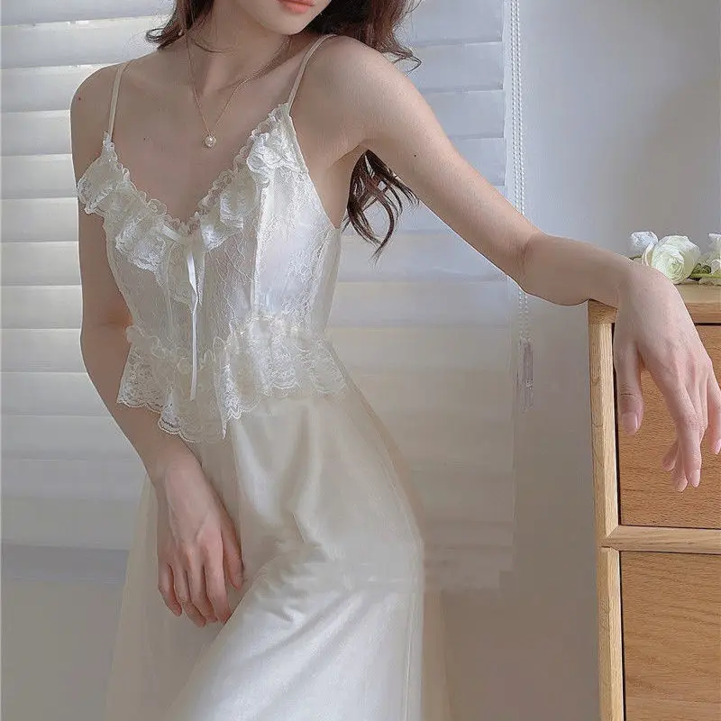 Two Piece Set Retro Palace Style Nightwear Women Nightgown Sleepwear Sexy Lace Mesh Robe Home Dressing Gown Loose Lingerie