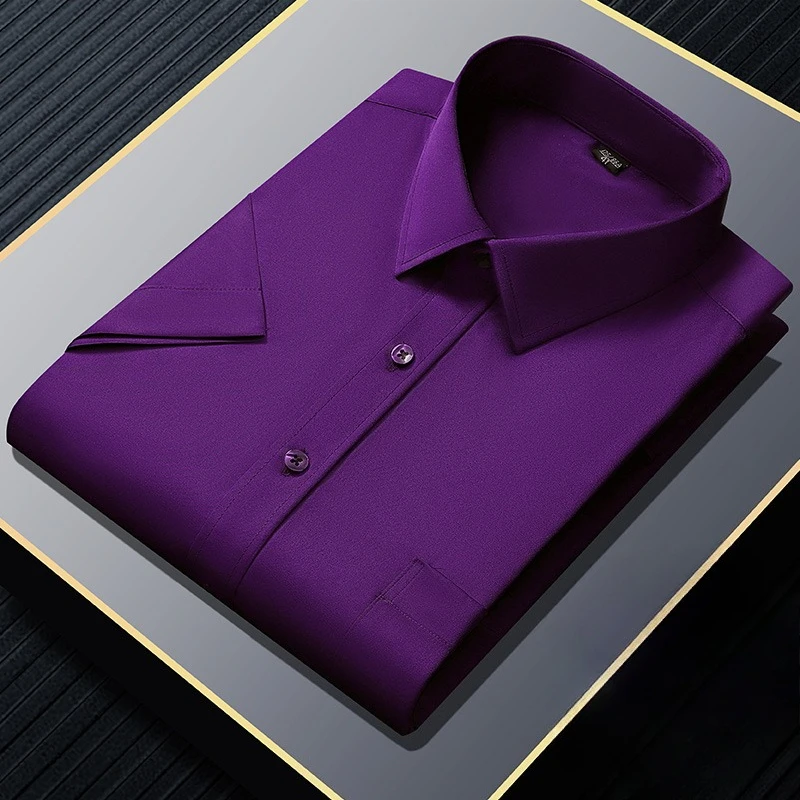 

New in shirt plus size 8XL elastic long-sleeve shirts for men slim fit formal plain shirt solid color office white clothes