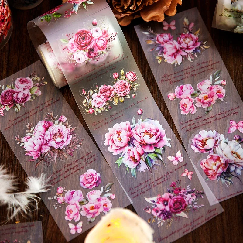 Journamm 65mm*3m Flowers Tapes Waterproof PET Aesthetic Stationery DIY Scrapbooking Collage Junk Journal Craft Decor Tapes