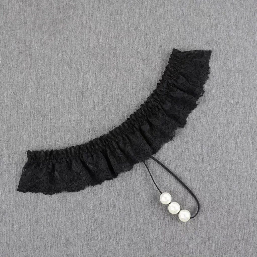 Transparent G-String Lace Pearl Thongs Low Waist Sexy Crotchless Woman's Massage Thread Panties Sex Erotic Accessories Underwear