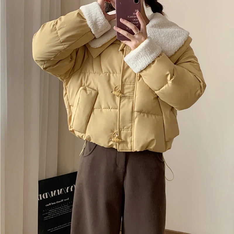 ITOOLIN New Winter Doll Collar Fashionable Casual Warm Cotton Clothing Lamb Wool Cotton Blend Women's Clothing Cotton Clothing