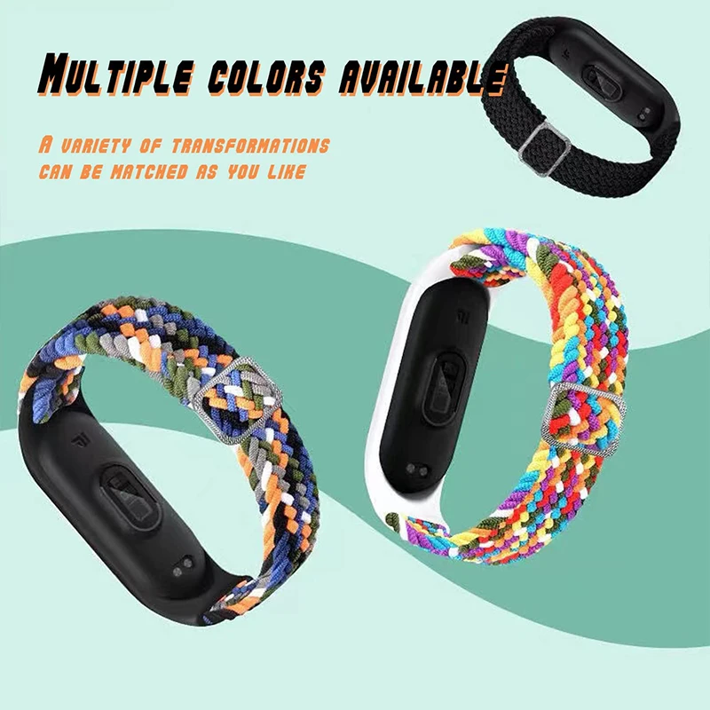 Bracelet for Mi band 6 7 8 Strap Elastic adjustable Nylon Braided Miband4 miband 5 correa Wristband for xiaomi Mi band 4 3 5 6 7