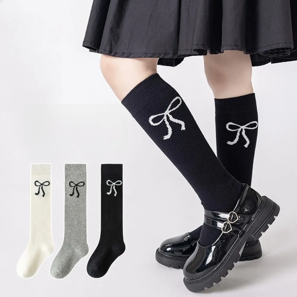 3 أزواج لطيف القوس منتصف العجل الجوارب المدرسية القطن العرق ماصة الأطفال الركبة عالية ترهل الجوارب تنفس طاقم جورب #2